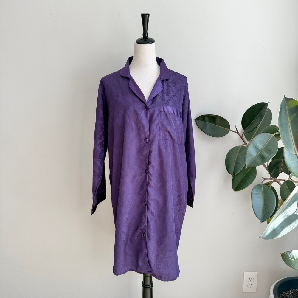 Vintage A'Milano Intimates Jacquard Satin Nightgown M